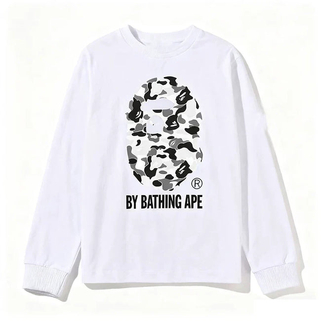 BAPE Style "BY BATHING APE" Camo Ape Head Long-Sleeve Tee - White/Monochrome Camo Hover Image