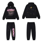 SP5DER Web Graphic Pullover Hoodie and Sweatpants Matching Set - Black / Pink