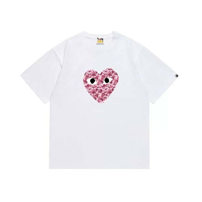 BAPE x PLAY Style Camo Heart Short-Sleeve Tee - White/Pink Hover Image