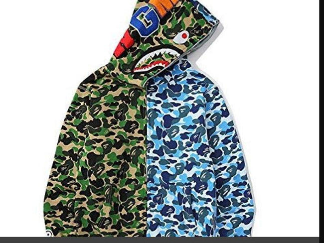BAPE  Fall Winter Shark Split Green Blue Camo Full‑Zip Hoodie Hover Image