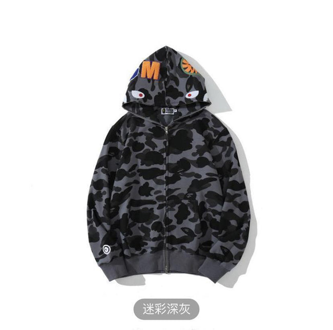 BAPE Shark Dark Grey Camo Full‑Zip Hoodie Hover Image